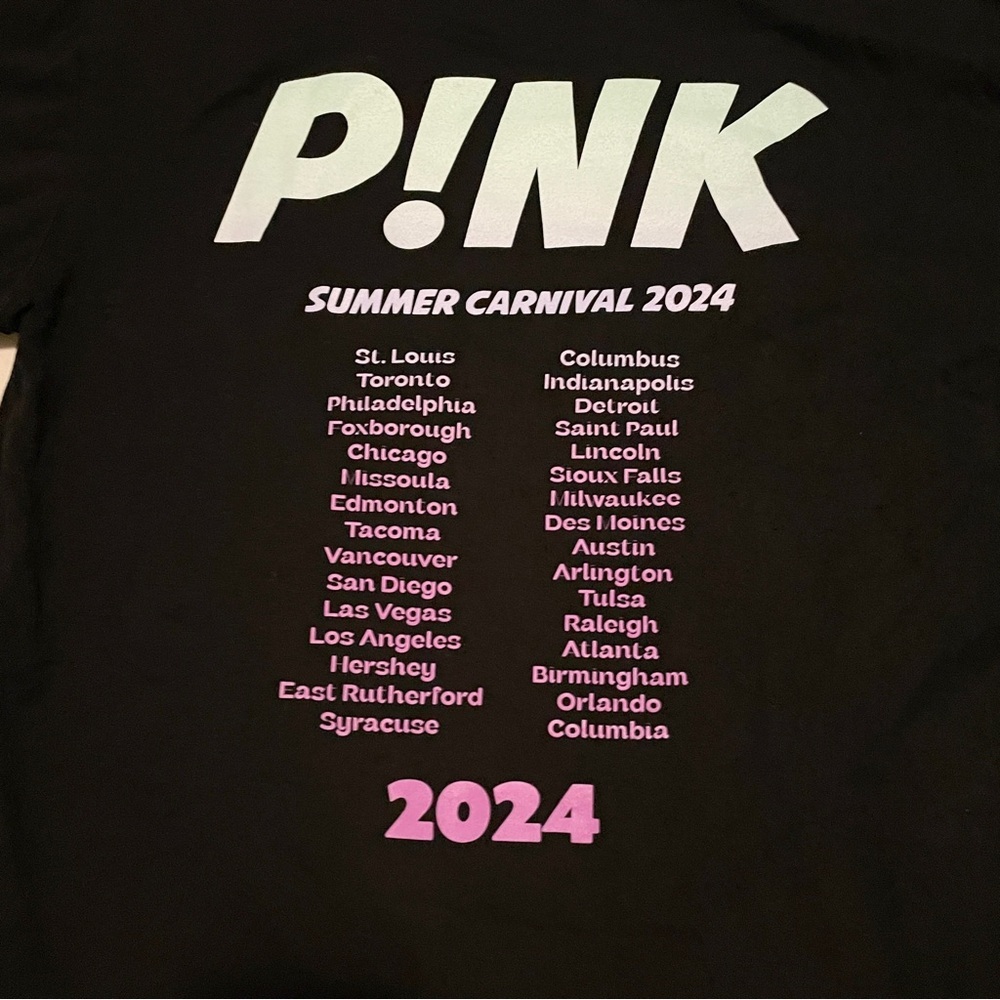 Pink Summer Carnival Tour T-Shirt 2024 Black Pink Concert P!NK Merch Large - Picture 10 of 16
